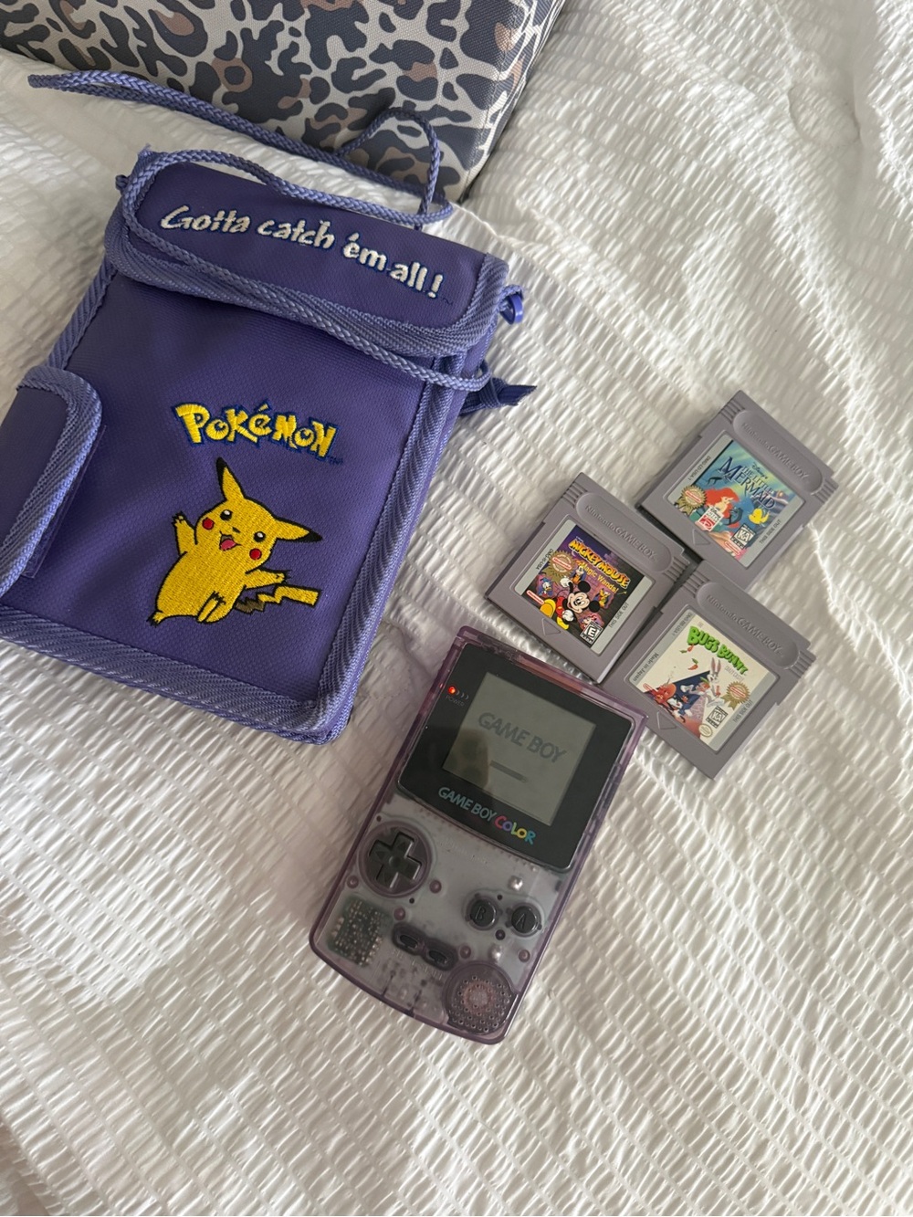 Nintendo Game Boy Color Clear Purple with Pokémon Carry Case and Game Lot